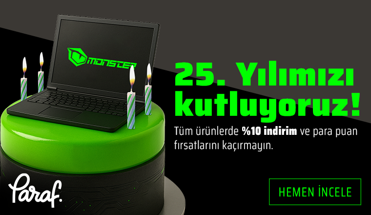 Monster'ın 25. Yılınna Özel Tüm Ürünlerde %10 indirim ve para puan fırsatlarını kaçırmayın.